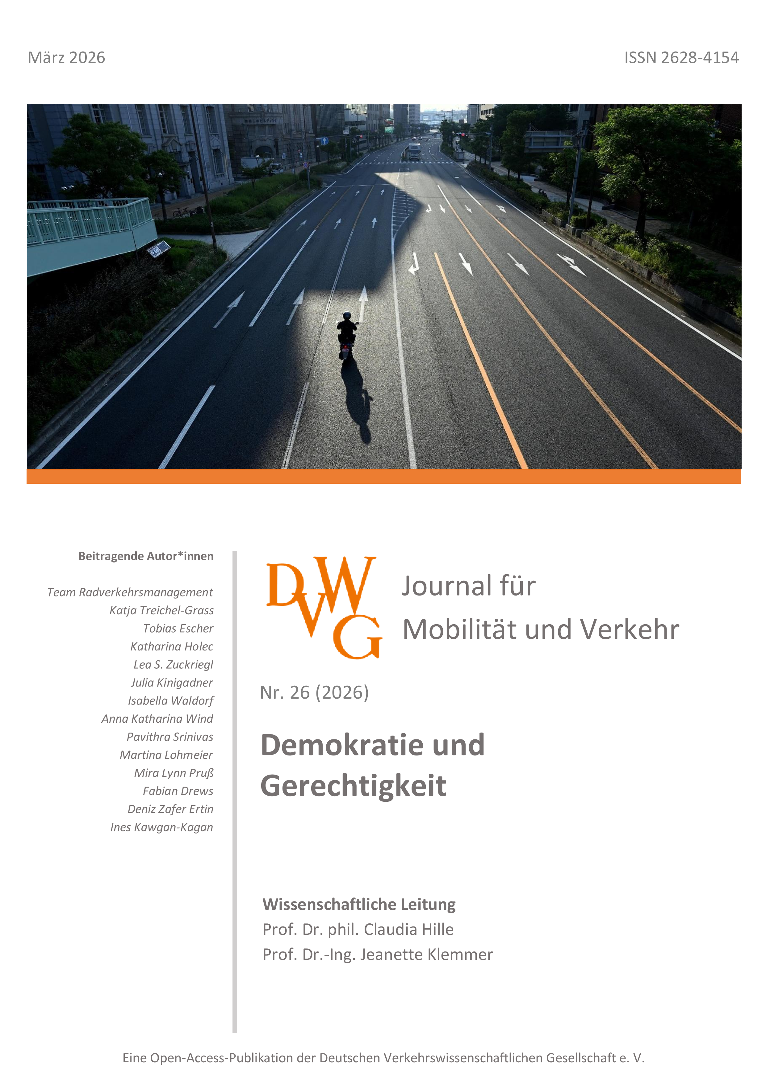 Deckblatt der 26 Ausgabe des Journals für Mobilität und Verkehr der DVWG zum Thema Demokratie und Gerechtigkeit